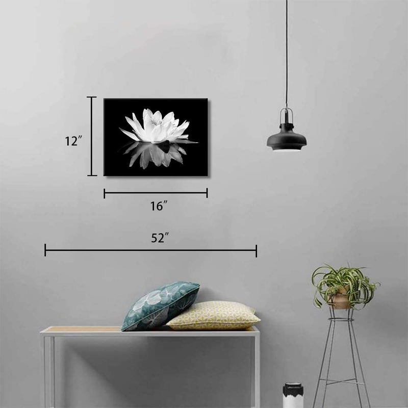KAKEMONO Black and White Wall Art for bathroom Lotus Flower Canvas Wall Pictures Simple Life Floral Blossom Pictures Prints on Canvas Wall Decoration for Bedroom Dorm Decorations for College Girls 12x16inch - Image 2